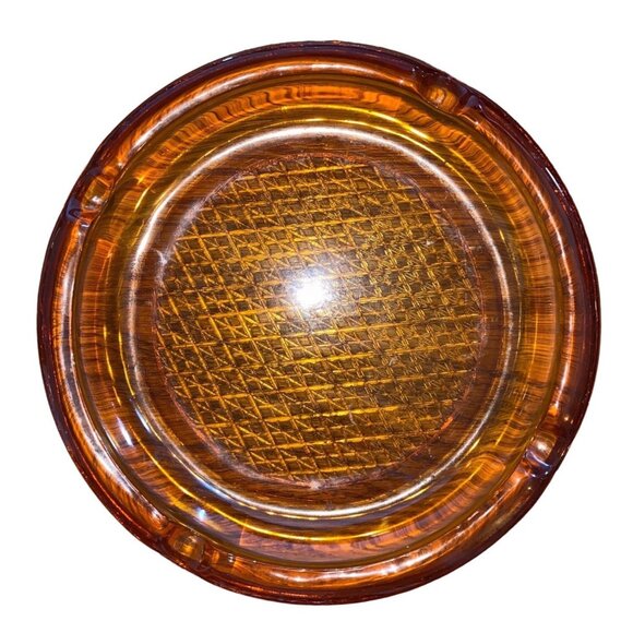 Amber Glass Ashtray With Textured Pattern - Picture 1 of 10